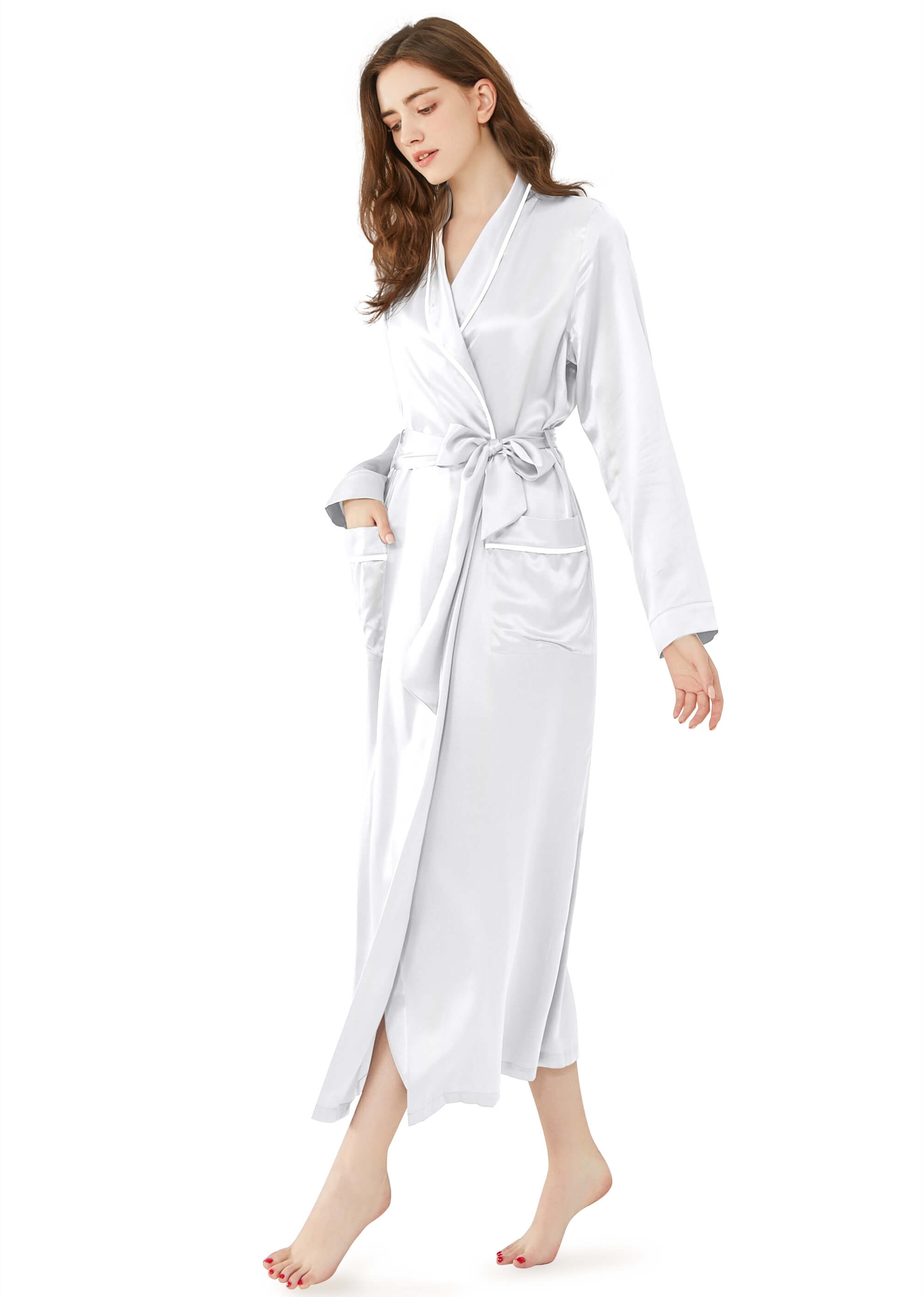 22 Momme Contra Trim And Full Length Silk Robe 4093